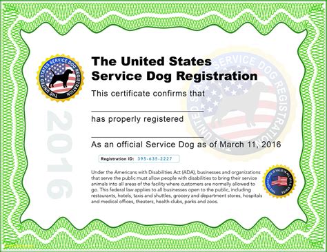 Service Dog Certificate Template Printable